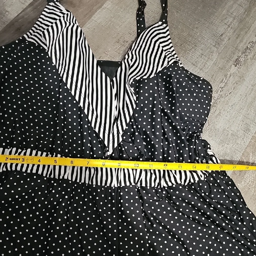 Cacique Black & White Polka Dot Romper with Striped Trim Swim Suit (A) - Picture 5 of 7
